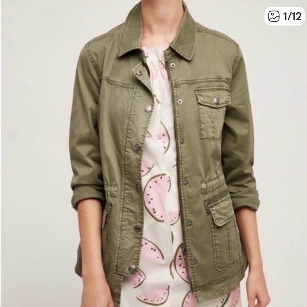 #428 Anthropologie Marrakech Olive Green Cinch-Waist Utility Jacket